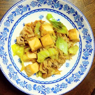 簡単☘️豚肉&厚揚げキャベツめんつゆ味噌炒め☘️